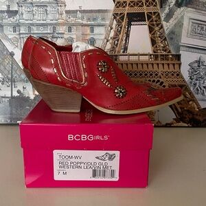 BCBGirls Red Poppy/Old Gold Western Leather Vin Met Ankle Boots TOOM-WV Womens 7